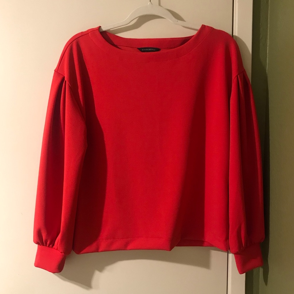 Banana republic Red Wide Neck Puff Sleve Blouse